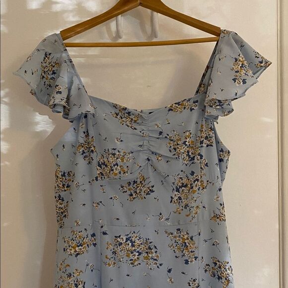 Aqua Light Blue Floral-Print Tiered Maxi Dress Size Large - Picture 4 of 12